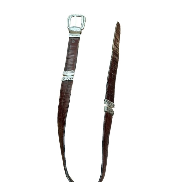 Brighton Belt 36201 L Reverse Croc From Black To Brown Silver Tone Hardware 1990 main image 6